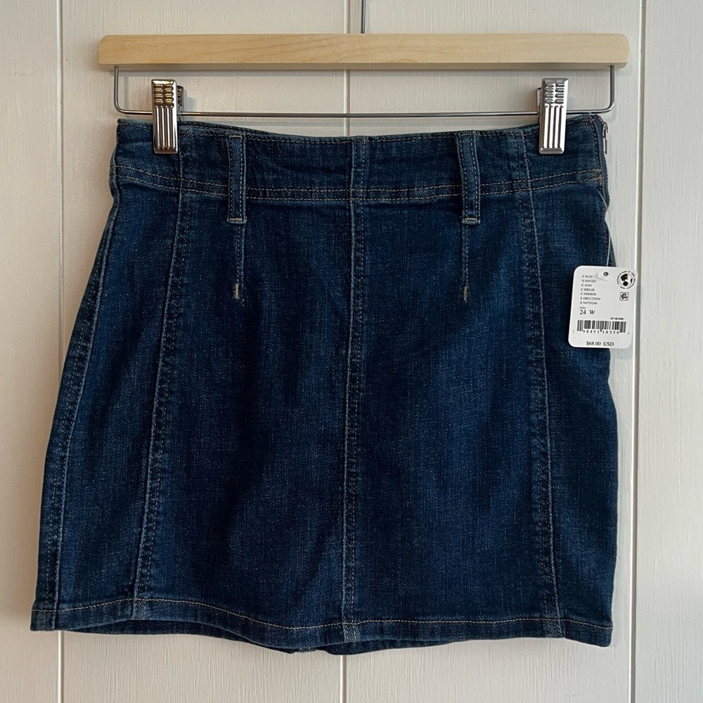 Free People Daylight Denim Mini Skirt Dark Blue Wash Size 24 NWT Western Boho